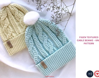 Patrón de gorro de punto con cable texturizado / Gorro de invierno para adultos (PDF) / Gorro de punto con cable grueso / Patrón de gorro acanalado cálido / Gorro de punto DIY