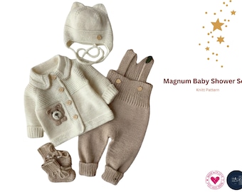 Conjunto Magnum para baby shower: mono, cárdigan, calcetines y gorro. Crea recuerdos de la infancia. Conjunto para recién nacido. Regalo para bebé. Conjunto para baby shower y cumpleaños.