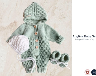 Romper Booties Cap Knitting Pattern Set – Baby Outfit PDF – Bubble Stitch Design – Newborn to 6 Months- Best Baby Shower Gift baby Birthday