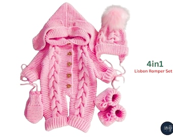 Lisbon Baby Knitting Pattern Set – Romper, Cap, Booties & Mittens (PDF)