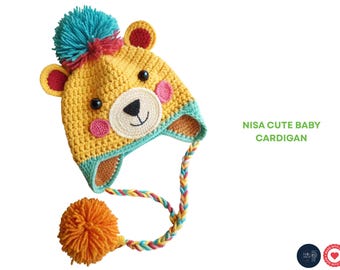 Haakpatroon schattige berenmuts | Gemakkelijke stap-voor-stap dierenmuts voor baby's en kinderen | Schattige gehaakte beanie met oren en pompons PDF