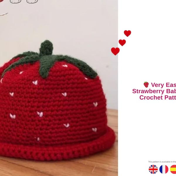 Molde de gorro de crochê com morango para bebê | Recém-nascido a criança pequena (molde em PDF)