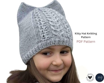 Patrón de gorro con orejas de gato (PDF), gorro con orejas de gato, gorro de punto para niño, gorro unisex para niño, gorro con orejas de animal, gorro de invierno (gorra)