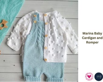Marina Baby Romper and Popcorn Cardigan Knitting Pattern Set | Baby Outfit PDF | 0–3 Months- Baaby Romper and Popcorn Cardigan- BabyBirthday