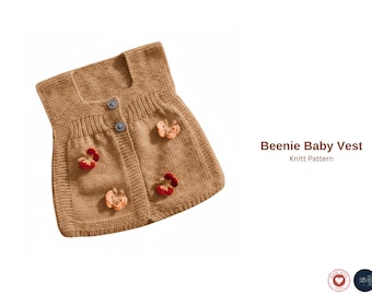 Beenie Babyweste Strickmuster - Schmetterlingsmotiv Strickjacke PDF - 1 Jahr Baby Strickweste - Instant Download