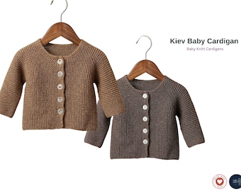 Kiev Baby Cardigan Knitting Pattern PDF – Sideways Baby Jacket – Garter Stitch Baby Sweater – Newborn to 4 Years- Baby Cardigan