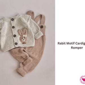 Hasenmotiv Strickjacke und Strampler Strickmuster-Set-Hase Motiv Strickjacke und Strampler Strickmuster Set - Süßes Baby Outfit Baby Geschenk