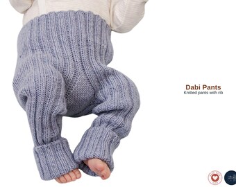 Dabi Baby Pants Knitting Pattern – Ribbed Knit Pants PDF – Infant to Toddler Sizes – Soft Elastic Waist Baby Trousers- Knitt Pattern
