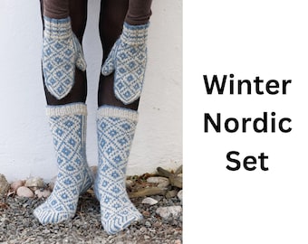 Nordic Mittens and Socks Knitting Pattern – Fair Isle Mosaic Knit (PDF)
