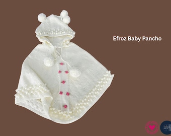 Patrón de tejido de poncho con capucha para bebé - Textura acogedora de palomitas de maíz - Haz un poncho de fiesta para tu niña - Atuendo para sesión de fotos - Regalo para bebé - Regalo de pancho