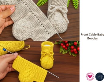 Front Cable Baby Booties Knitting Pattern PDF – Newborn Lace Tie Booties