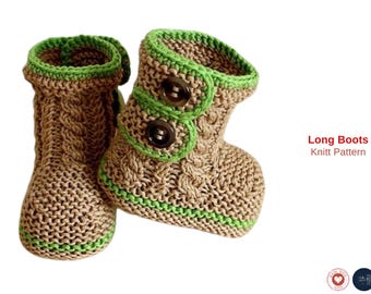Long Baby Boots Knitting Pattern – Knit Baby Booties PDF – High Top Infant Shoes – Ribbed Baby Boots – Digital Download- Baby Boots Knitt