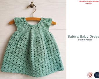 Patrón de vestido de bebé Satura a crochet en PDF – Vestido de encaje para bebé niña – Vestido de crochet tejido de arriba hacia abajo – Patrón de vestido para bebé – 3-6 meses – Vestido para bebé
