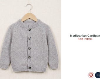 Meditranian Cardigan – Kids Knit Cardigan Pattern – Seamless Top Down Jacket – Children Sweater PDF – Button Front Knitwear- Cardigan Gift