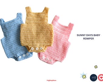 Sunny Days Crochet Baby Romper Pattern | Easy Newborn & Infant Overalls | Beginner Baby Outfit PDF | Handmade Baby Shower Gift Idea-Romper
