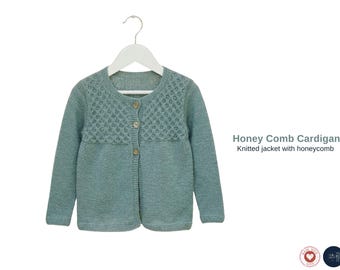 Honey Comb Cardigan –Textured Knit Jacket Pattern for Children- Easy to make cardigan for Kids- Cardigan Jacket Gift Honey Comb jacket cardi