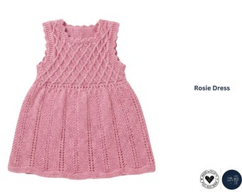 Rosie Baby Dress Knitting Pattern – Sleeveless Textured Baby Dress with Lace Skirt – 1/3–24 Months – Knitting Pattern PDF- Baby Dress Gift