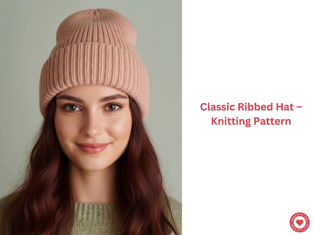 Ribbed Hat Knitting Pattern - Easy 1x1 Rib Beanie, Baby to Adult (PDF ...