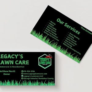 Cartões de visita de paisagismo profissionais e atraentes | Design personalizado para cuidados com o gramado