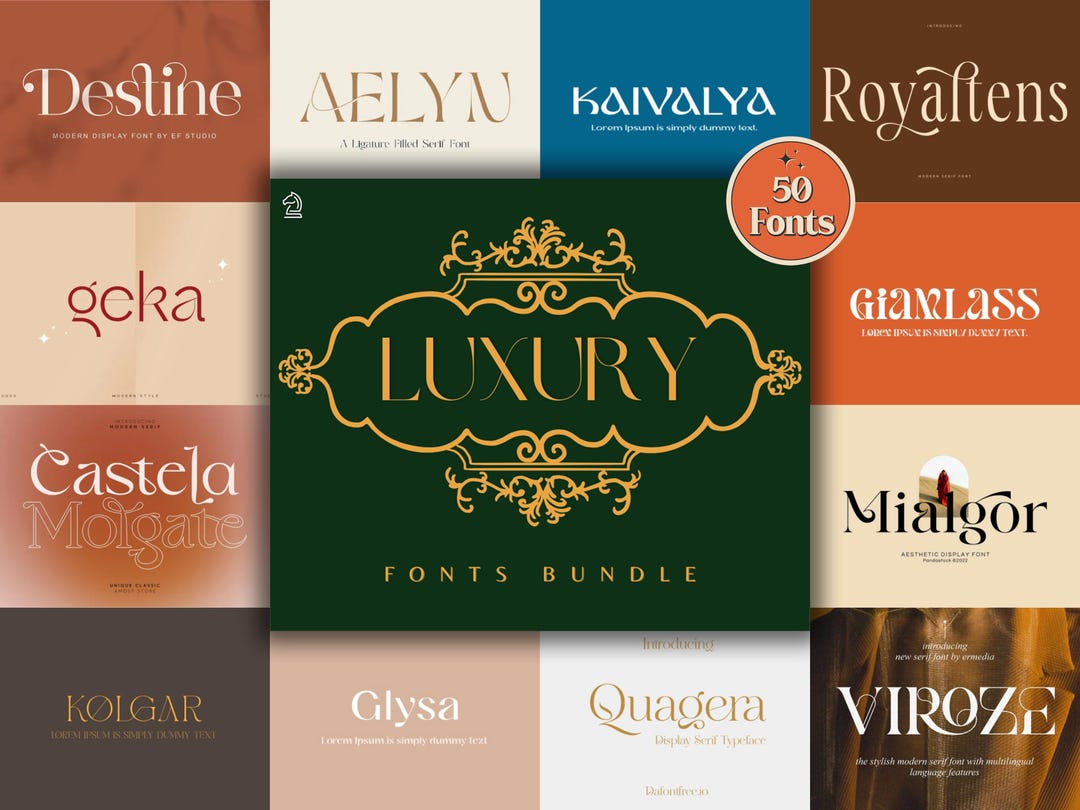 50 Luxury Fonts Bundle | Elegant Serif & Script Fonts | Classy, Modern ...