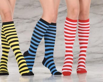 Kids Knee High Socks – Colorful Striped, Soft Cotton, Fun and Festive Design, Perfect for Halloween & Christmas