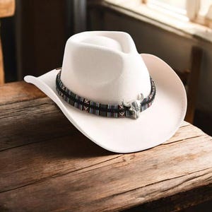 Chapéu de cowboy com cabeça de vaca – feltro monocromático, aba larga para áreas externas Western Ha