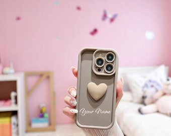Custom Name Heart iPhone Case – Cute Silicone Cover for iPhone 16 15 14 13 12 11 Pro Max. Personalised Gift, Soft & Stylish Design