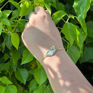 Goldplattiertes Evil Eye Armband, Verstellbares Nazar Armband, Schutz Schmuck, Handgemachtes Boho Armband, Zartes Gold Armband