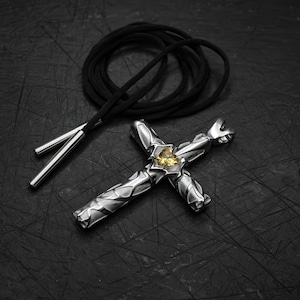 SCross Pendant – Gothic Necklace with Yellow Gemstone, Handmade Statement Jewelry , best gift f