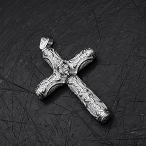 Sterling Silver Gothic Cross Pendant with Hidden Compartment and Concealed Spoon – Unique Skull Necklace for Gothic Jewelry Lovers
