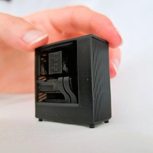 Miniature Gaming PC – 1:12 Scale Dollhouse Computer Tower | Modern Resin Desktop with Visible Hardware Components