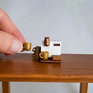 1:12 Scale Miniature Coffee Machine with 4 Mugs – Dollhouse Kitchen Accessory