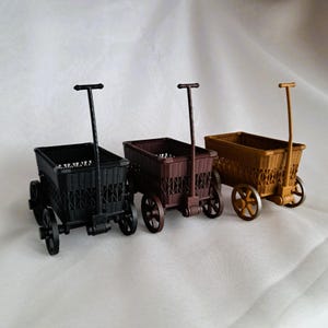 Wicker Pulling Cart - Traditional French Garden Style - Grey • Light Brown • Black • Dark Brown 1:12 Scale