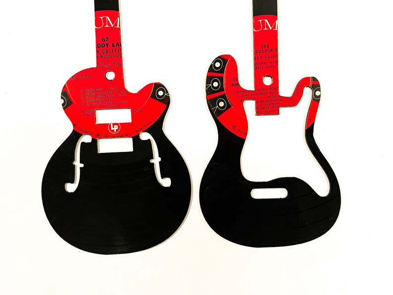 Vinyl Record Art Electric Guitar Wall Art, Set of 2, Music lover Gift, Guitar Player, Music Room Decor image 2