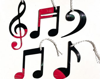 Music Notes Gift Set, Vinyl Record Art, Set of 5, Musician Gift, Music Teacher Gift, Music Lover, Music Note Ornaments