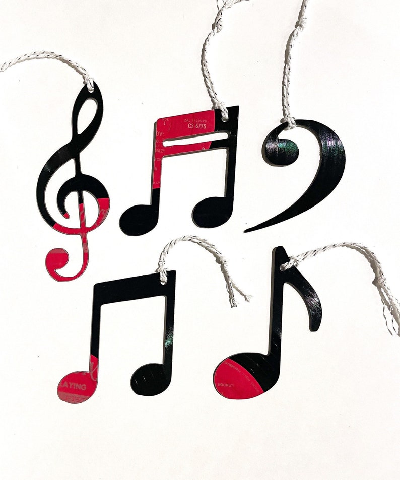 Music Notes Gift Set, Vinyl Record Art, Set of 5, Musician Gift, Music Teacher Gift, Music Lover, Music Note Ornaments image 1