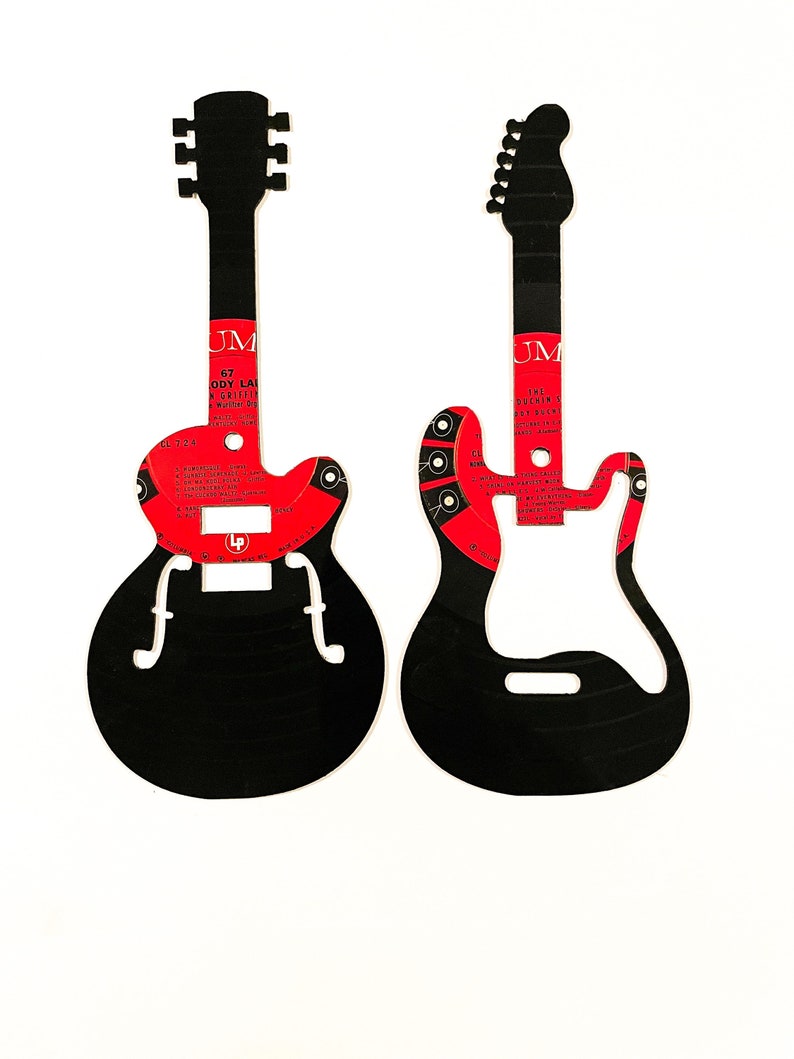 Vinyl Record Art Electric Guitar Wall Art, Set of 2, Music lover Gift, Guitar Player, Music Room Decor image 1