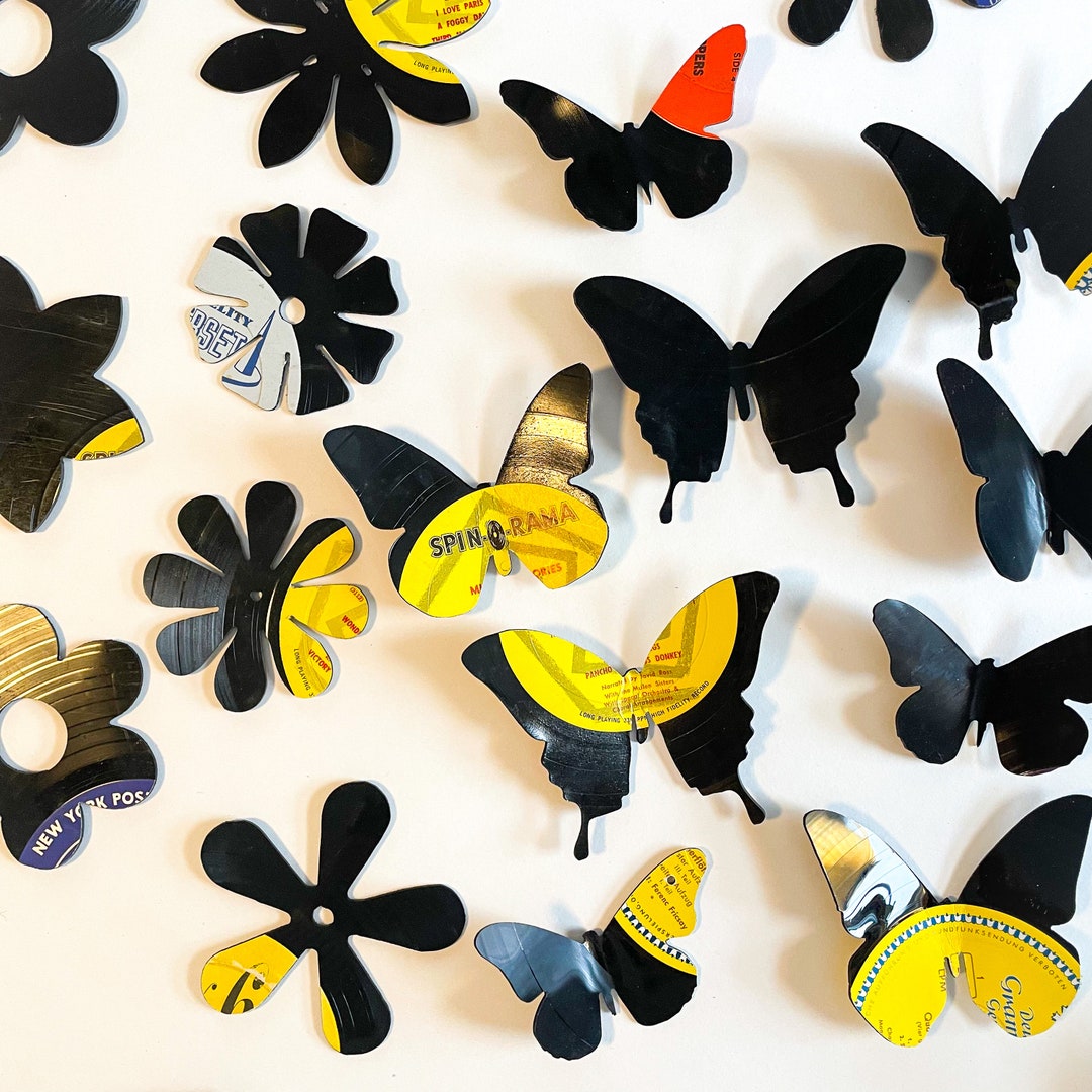 Mini 3D Vinyl Record Butterflies and Flowers, Set of 6, Party