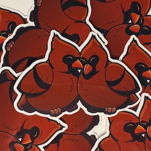 Pareja de cardenales enamorados / Adhesivo de vinilo brillante de 3"