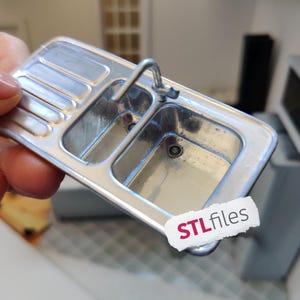 3D Model: Miniature Sink With Faucet | Sink for Kitchen Diorama | 3D printing | Digital STL File