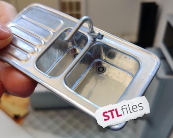 3D Model: Miniature Sink With Faucet | Sink for Kitchen Diorama | 3D printing | Digital STL File