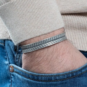 Symmetrical Patterned Antique Silver Cuff Bracelet for Men - Bold and Timeless Design,  Gift for Him