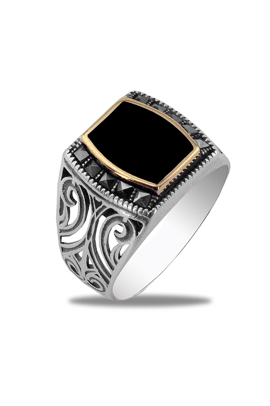 Italian Rings Men 925 Sterling Silver Italian Style Men's Ring With Marcasite Stones ...
