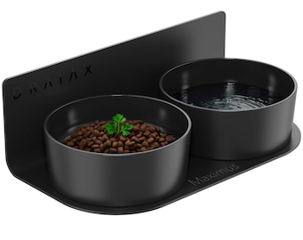 ElegantFeed 3 Größen aus Keramik mit Gravur, erhöht, abnehmbar – Hundebar, Katzenbar Fressnapf, Hundenapf,  Futterstation zur Wandmontage