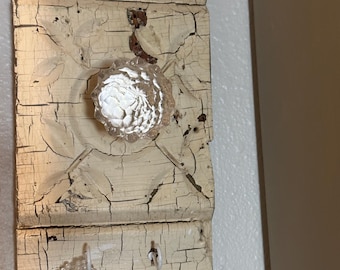 Antique Wood Key Rack | Crystal Knob, Crackled Paint, Farmhouse Entryway Organizer