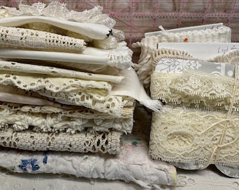 Vintage Lace & Crochet Trim Bundle, Shabby Chic Journal Embellishments