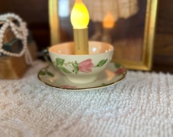 Franciscan Desert Rose Teacup Lamp, Cottagecore Romantic Bedside Lighting