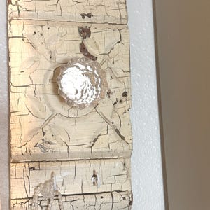Antique Wood Key Rack | Crystal Knob, Crackled Paint, Farmhouse Entryway Organizer