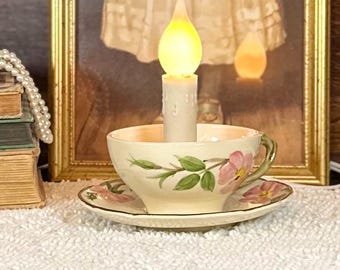 Teacup Lamp Franciscan Desert Rose , Handmade Cottagecore Night Light, Romantic Cottagecore Lighting