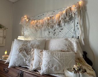 Lighted Lace Garland, Vintage Doily Fabric, Romantic Cottagecore Bed Decor